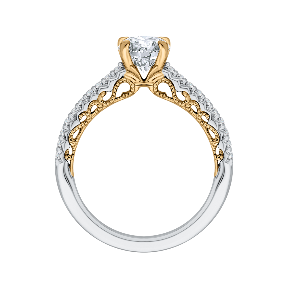 14K Two Tone Gold Round Diamond Engagement Ring (Semi Mount)