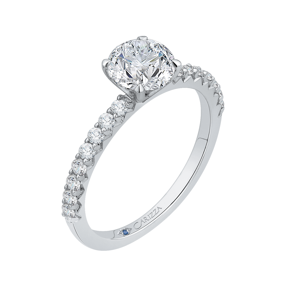 14K White Gold Round Diamond Engagement Ring (Semi Mount)