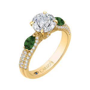 14K Yellow Gold Round Diamond and Green Tsavorite Engagement Ring (Semi Mount)