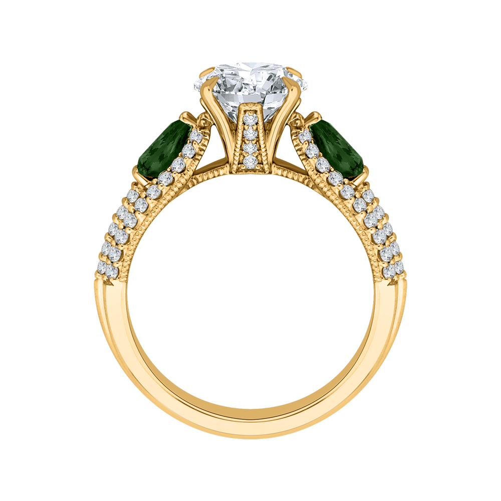 14K Yellow Gold Round Diamond and Green Tsavorite Engagement Ring (Semi Mount)