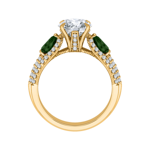 14K Yellow Gold Round Diamond and Green Tsavorite Engagement Ring (Semi Mount)