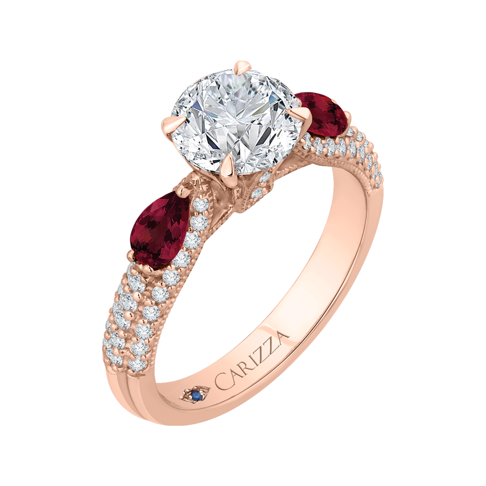 14K Rose Gold Round Diamond and Ruby Engagement Ring (Semi Mount)