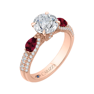 14K Rose Gold Round Diamond and Ruby Engagement Ring (Semi Mount)