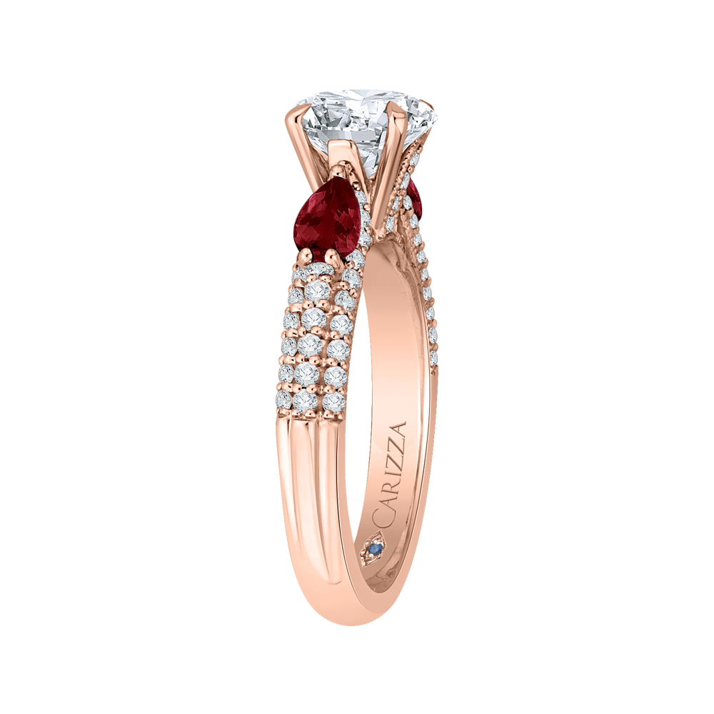 14K Rose Gold Round Diamond and Ruby Engagement Ring (Semi Mount)