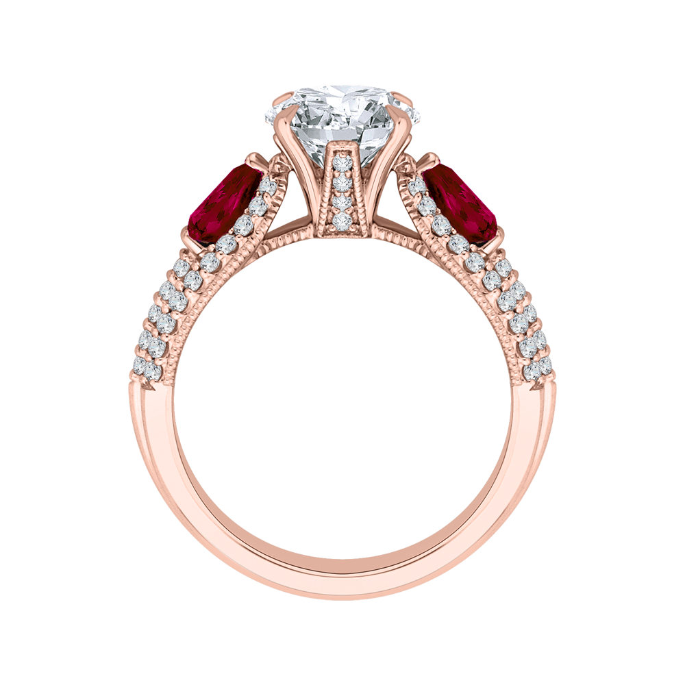 14K Rose Gold Round Diamond and Ruby Engagement Ring (Semi Mount)