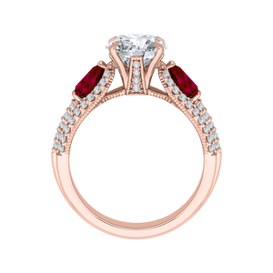 14K Rose Gold Round Diamond and Ruby Engagement Ring (Semi Mount)