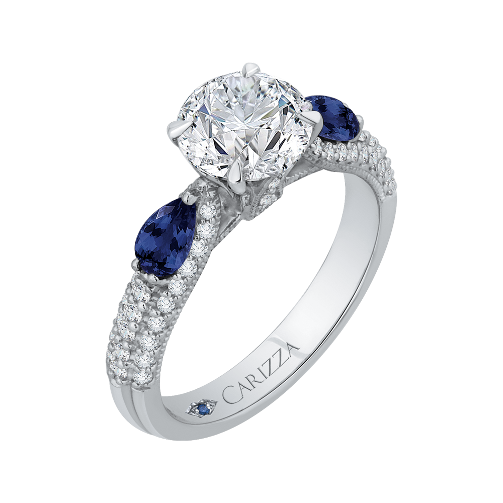 14K White Gold Round Diamond and Sapphire Engagement Ring (Semi Mount)