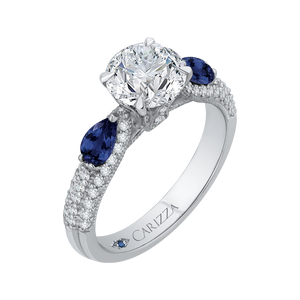 14K White Gold Round Diamond and Sapphire Engagement Ring (Semi Mount)