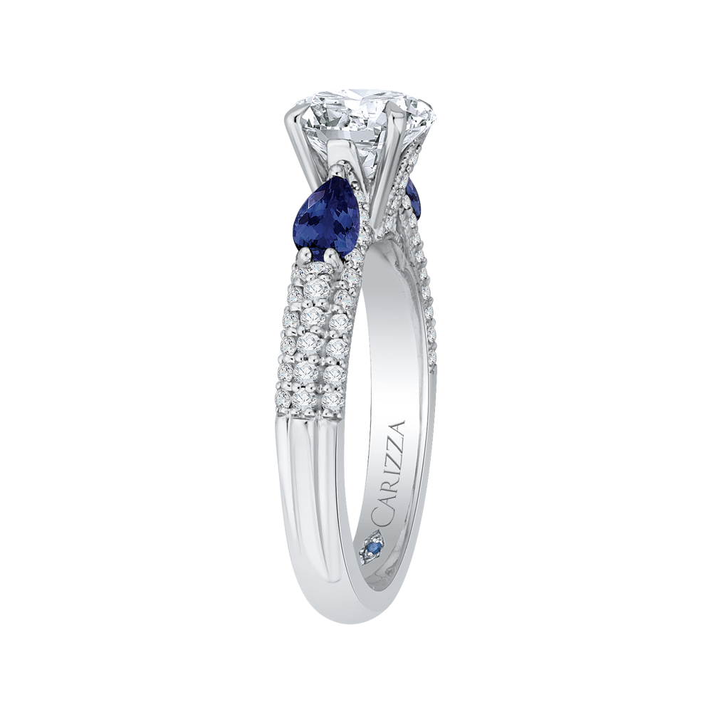 14K White Gold Round Diamond and Sapphire Engagement Ring (Semi Mount)