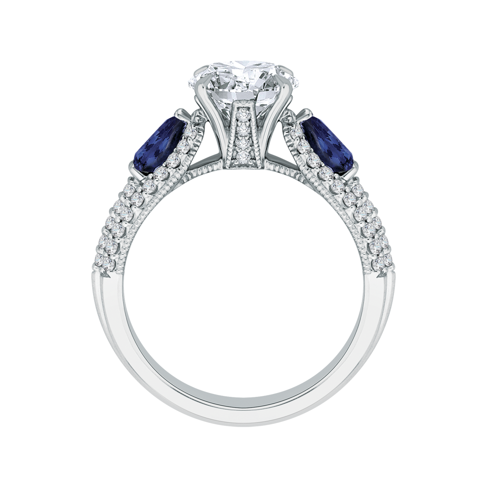 14K White Gold Round Diamond and Sapphire Engagement Ring (Semi Mount)