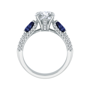 14K White Gold Round Diamond and Sapphire Engagement Ring (Semi Mount)