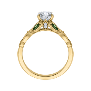 14K Yellow Gold Round Diamond and Green Tsavorite Engagement Ring (Semi Mount)