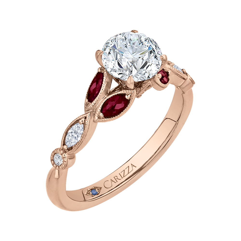 14K Rose Gold Round Diamond and Ruby Engagement Ring (Semi Mount)