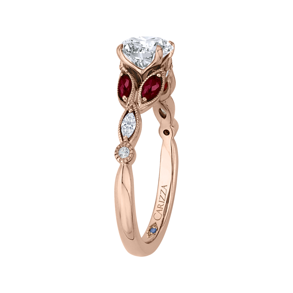 14K Rose Gold Round Diamond and Ruby Engagement Ring (Semi Mount)