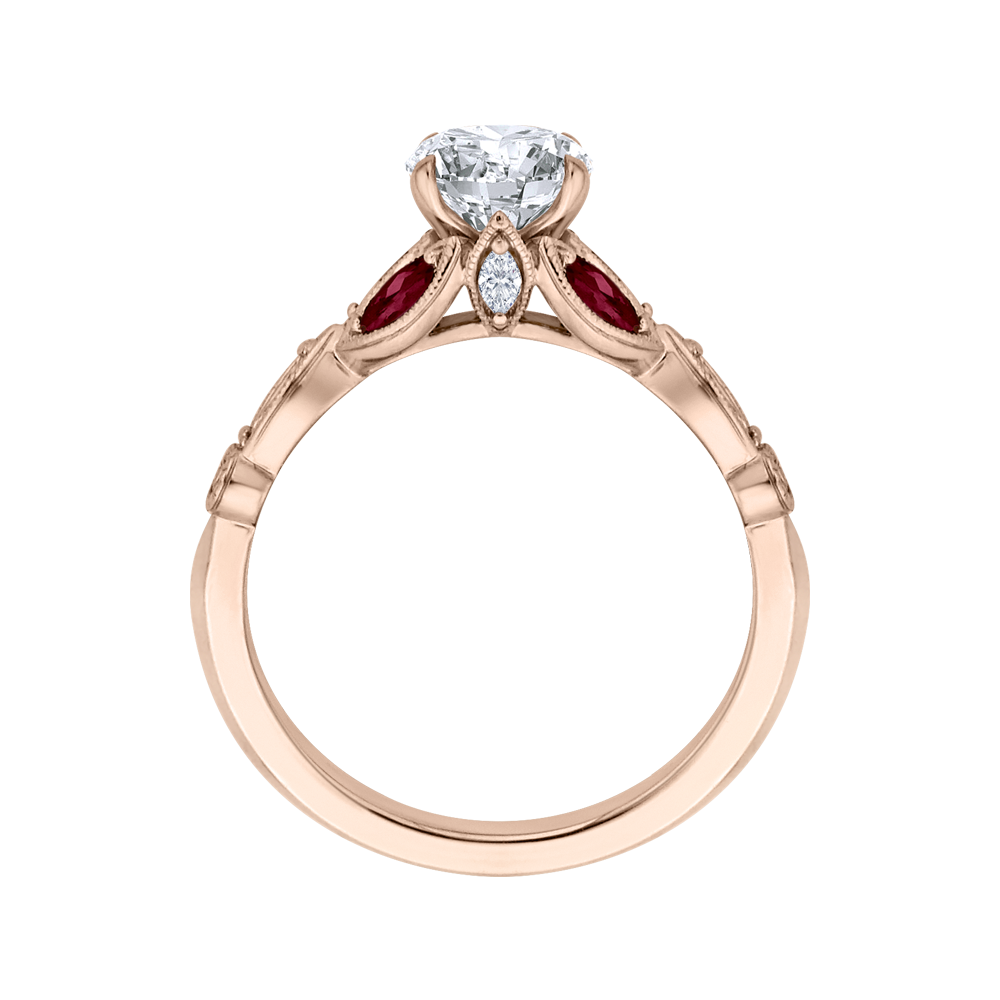 14K Rose Gold Round Diamond and Ruby Engagement Ring (Semi Mount)