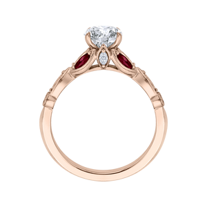 14K Rose Gold Round Diamond and Ruby Engagement Ring (Semi Mount)