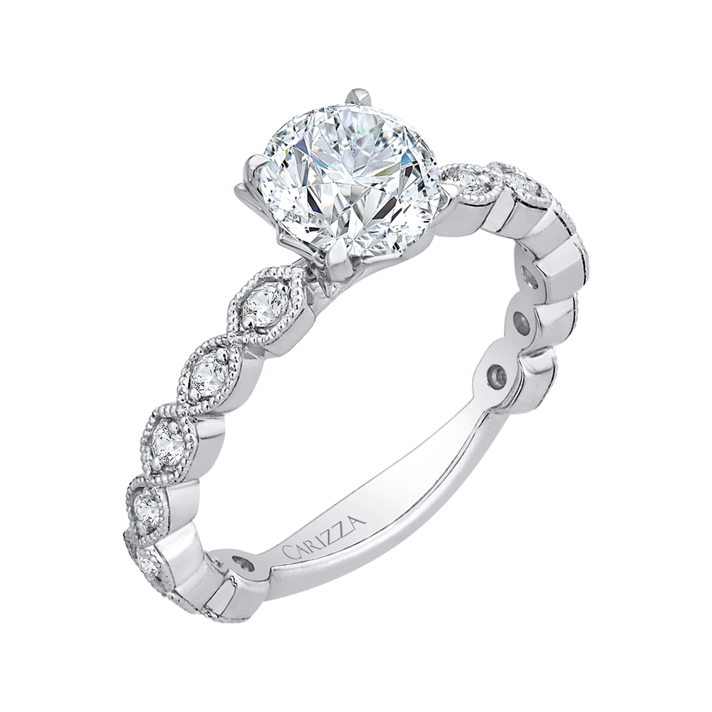 14K White Gold Round Diamond Floral Engagement Ring (Semi Mount)