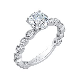 14K White Gold Round Diamond Floral Engagement Ring (Semi Mount)