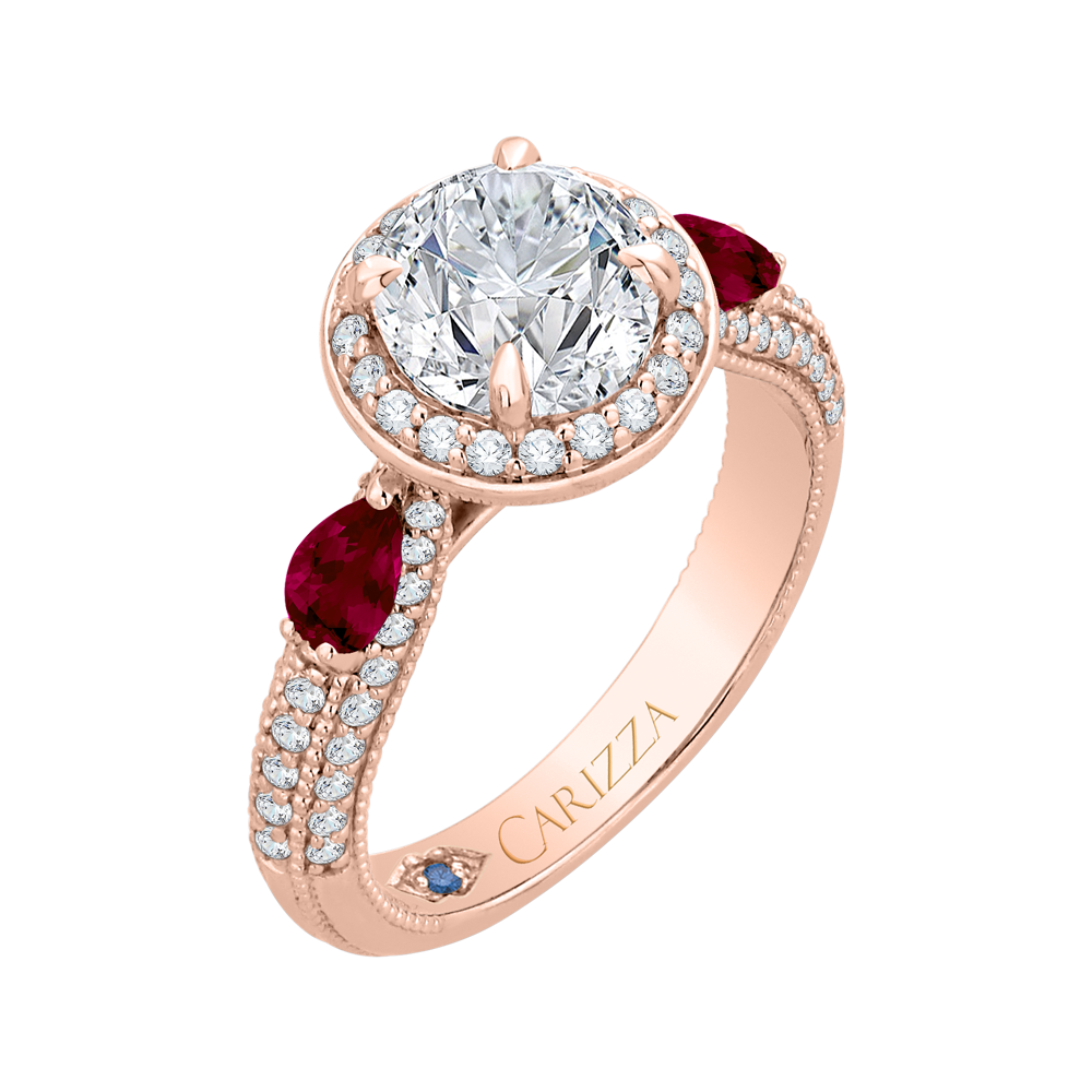 Round Diamond and Ruby Engagement Ring In 14K Rose Gold (Semi Mount)