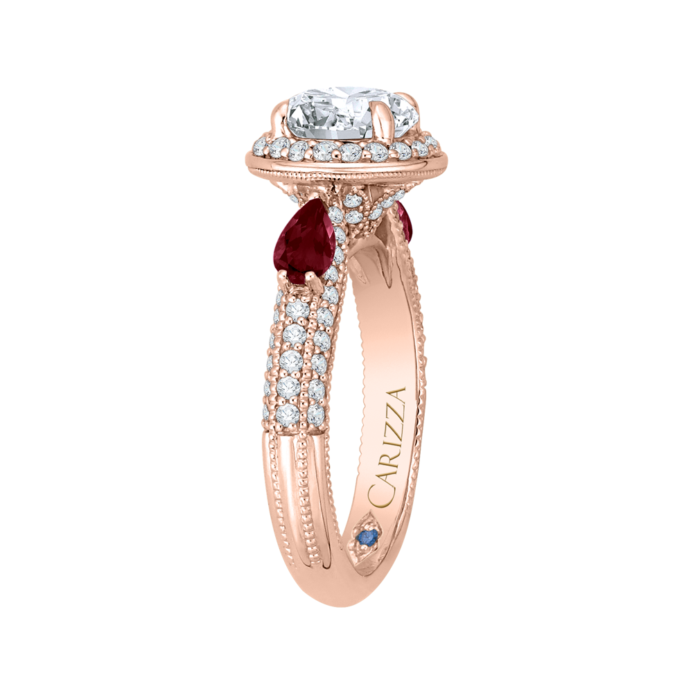 Round Diamond and Ruby Engagement Ring In 14K Rose Gold (Semi Mount)