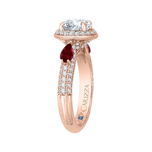 Round Diamond and Ruby Engagement Ring In 14K Rose Gold (Semi Mount)