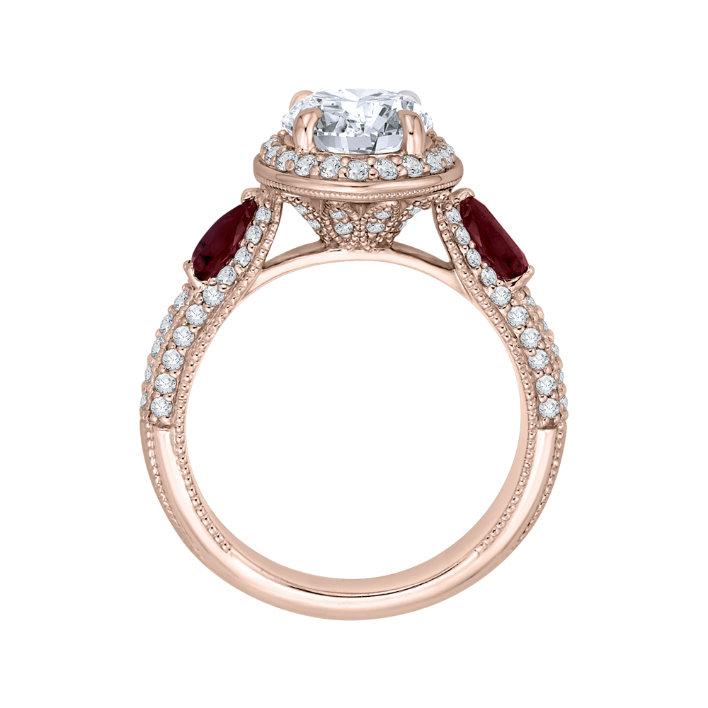 Round Diamond and Ruby Engagement Ring In 14K Rose Gold (Semi Mount)