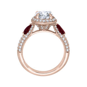 Round Diamond and Ruby Engagement Ring In 14K Rose Gold (Semi Mount)