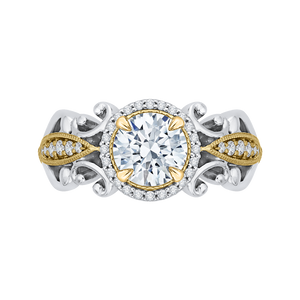 CA0218E-37WY Bridal Jewelry Carizza White Gold Rose Gold Yellow Gold Round Diamond Halo Engagement Rings