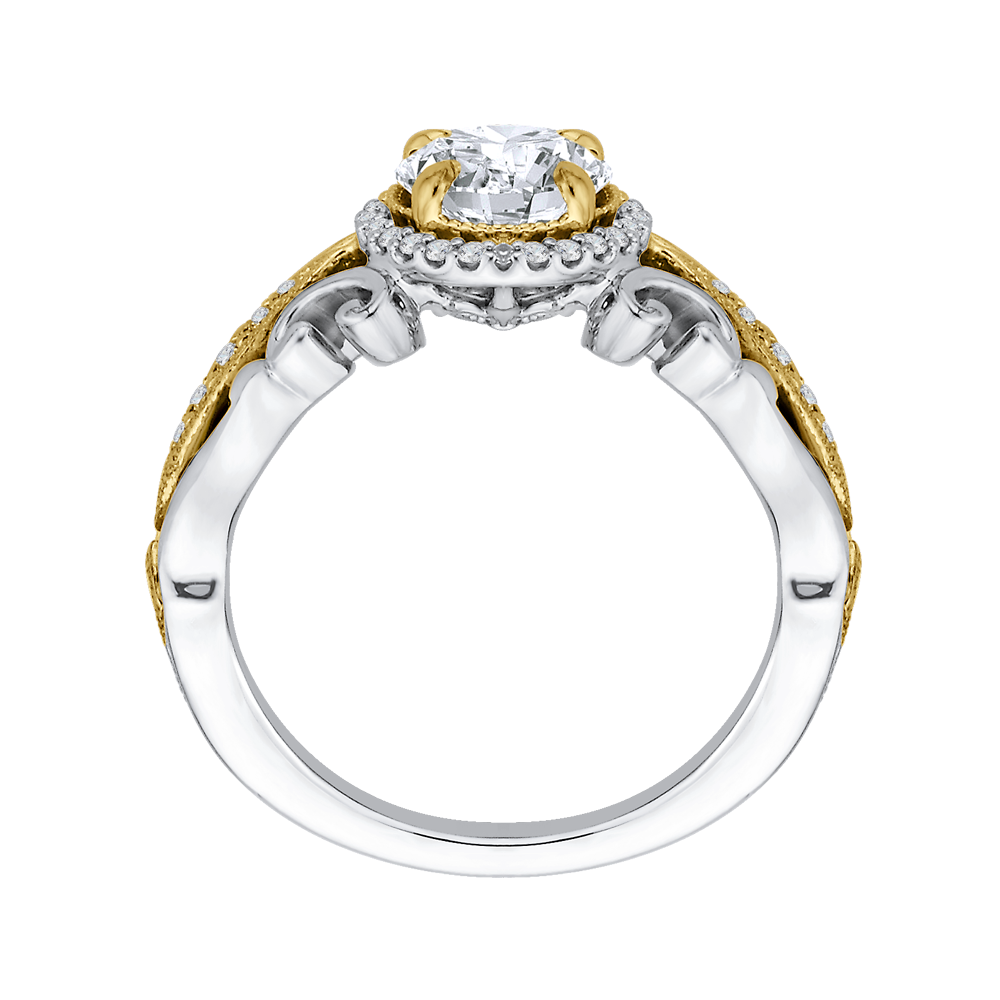 14K Two Tone Gold Round Diamond Halo Engagement Ring (Semi Mount)