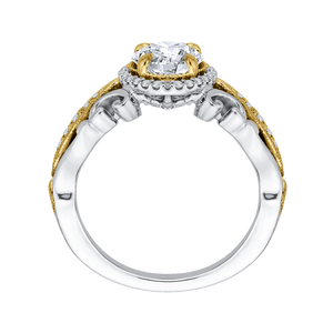 14K Two Tone Gold Round Diamond Halo Engagement Ring (Semi Mount)