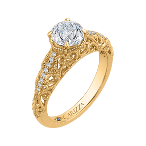 14K Yellow Gold Round Diamond Engagement Ring (Semi Mount)