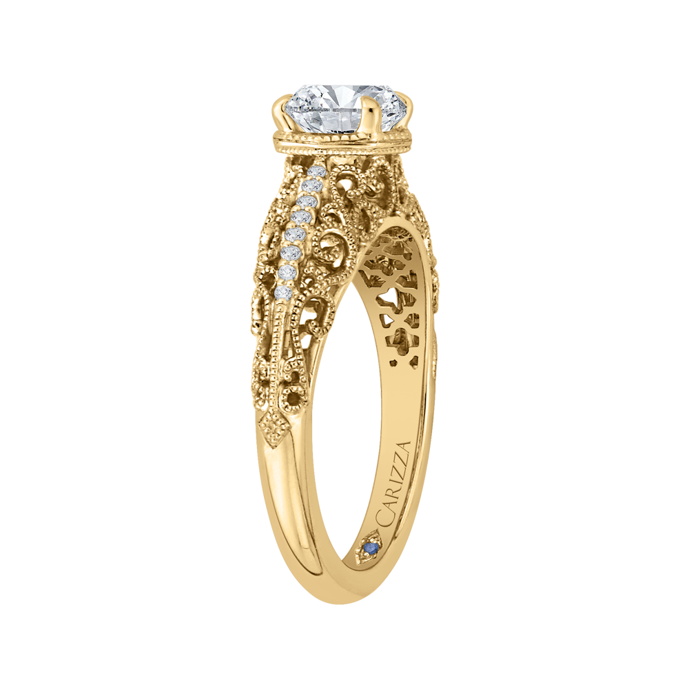 14K Yellow Gold Round Diamond Engagement Ring (Semi Mount)