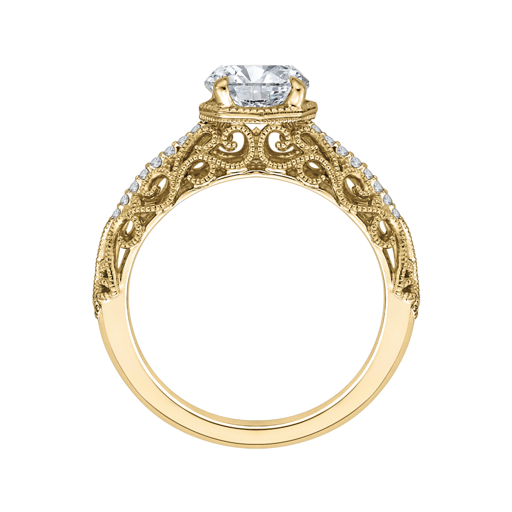 14K Yellow Gold Round Diamond Engagement Ring (Semi Mount)