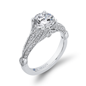 Round Cut Diamond Vintage Engagement Ring In 14K White Gold (Semi Mount)