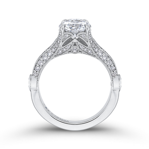 Round Cut Diamond Vintage Engagement Ring In 14K White Gold (Semi Mount)