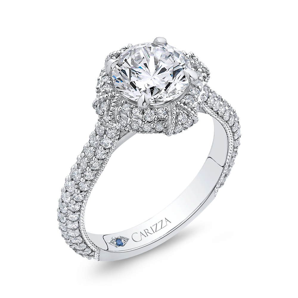 14K White Gold Round Diamond Engagement Ring (Semi Mount)