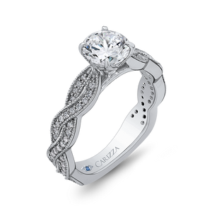 14K White Gold Round Diamond Floral Engagement Ring with Criss Cross Shank (Semi Mount)