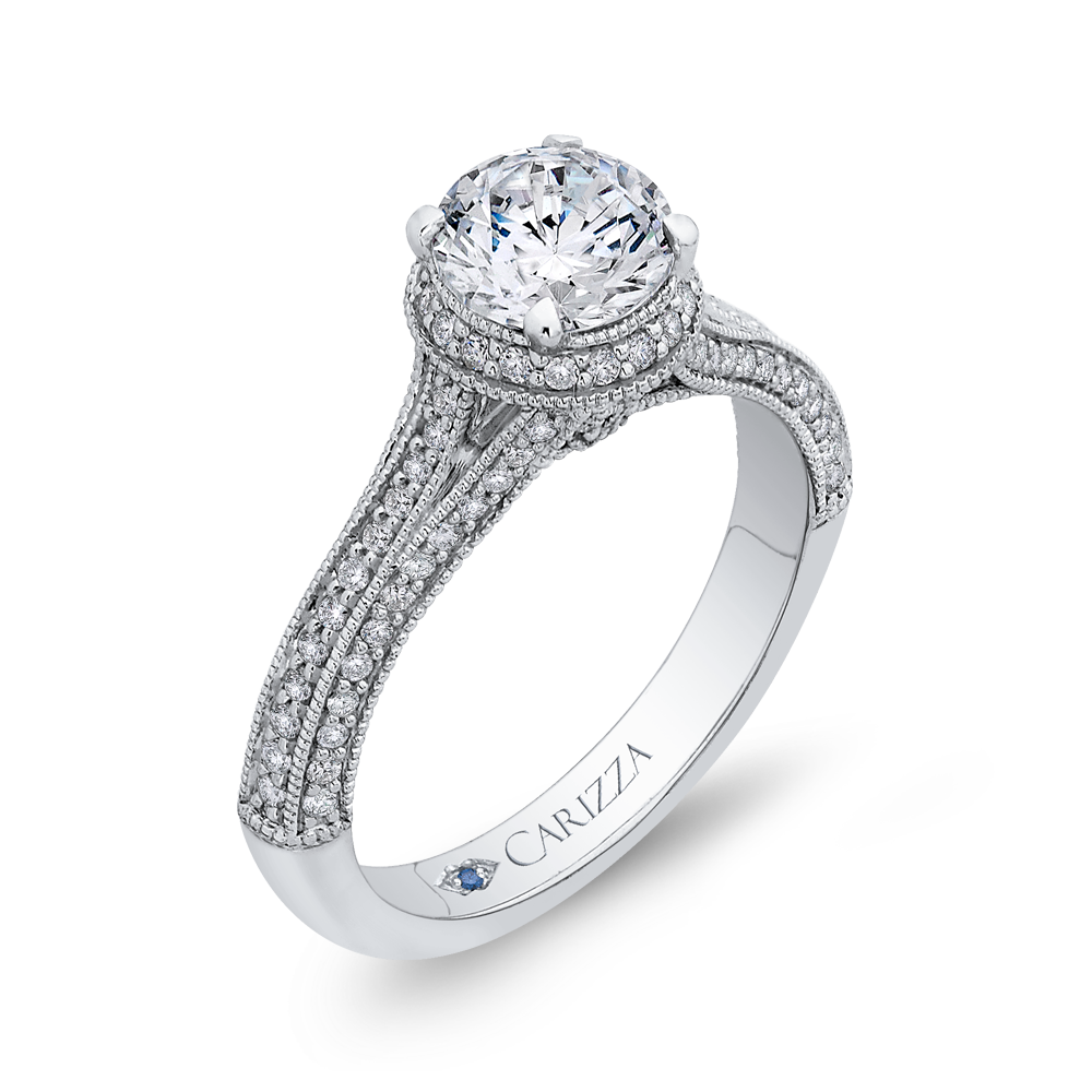 14K White Gold Round Diamond Engagement Ring with Split Shank (Semi Mount)