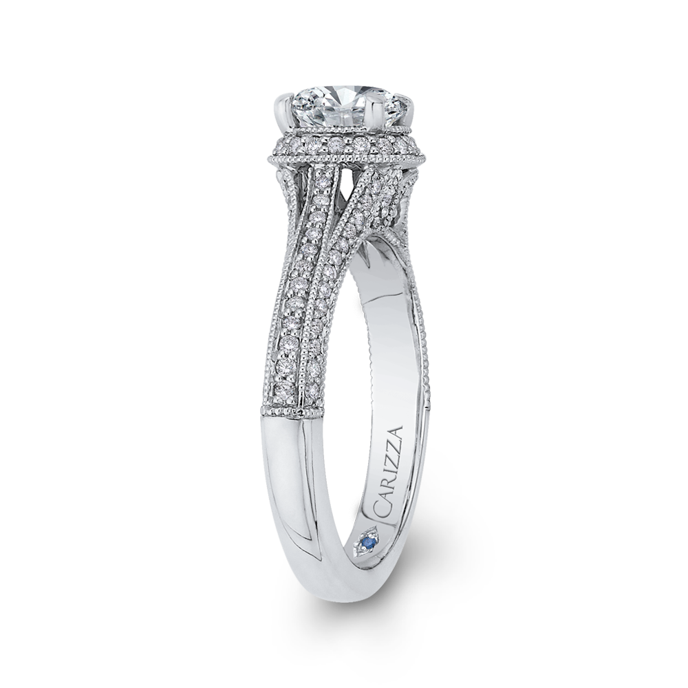 14K White Gold Round Diamond Engagement Ring with Split Shank (Semi Mount)