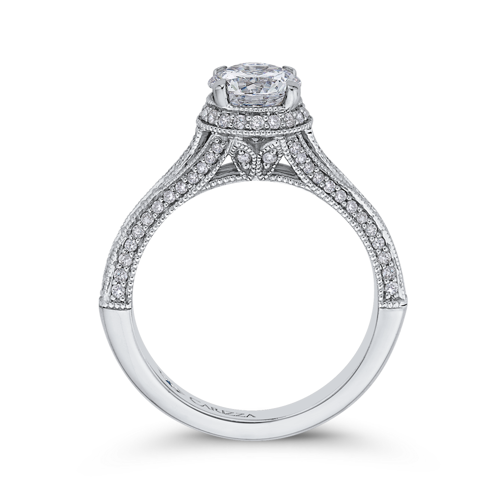 14K White Gold Round Diamond Engagement Ring with Split Shank (Semi Mount)