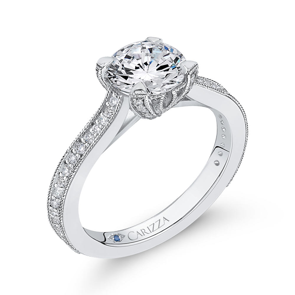 14K White Gold Round Diamond Classic Engagement Ring (Semi Mount)