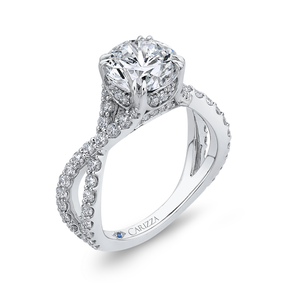 14K White Gold Round Diamond Engagement Ring with Split Shank (Semi Mount)