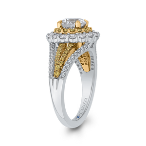 14K Two Tone Gold Round Diamond Double Halo Engagement Ring with Split Shank (Semi Mount)