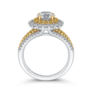 14K Two Tone Gold Round Diamond Double Halo Engagement Ring with Split Shank (Semi Mount)