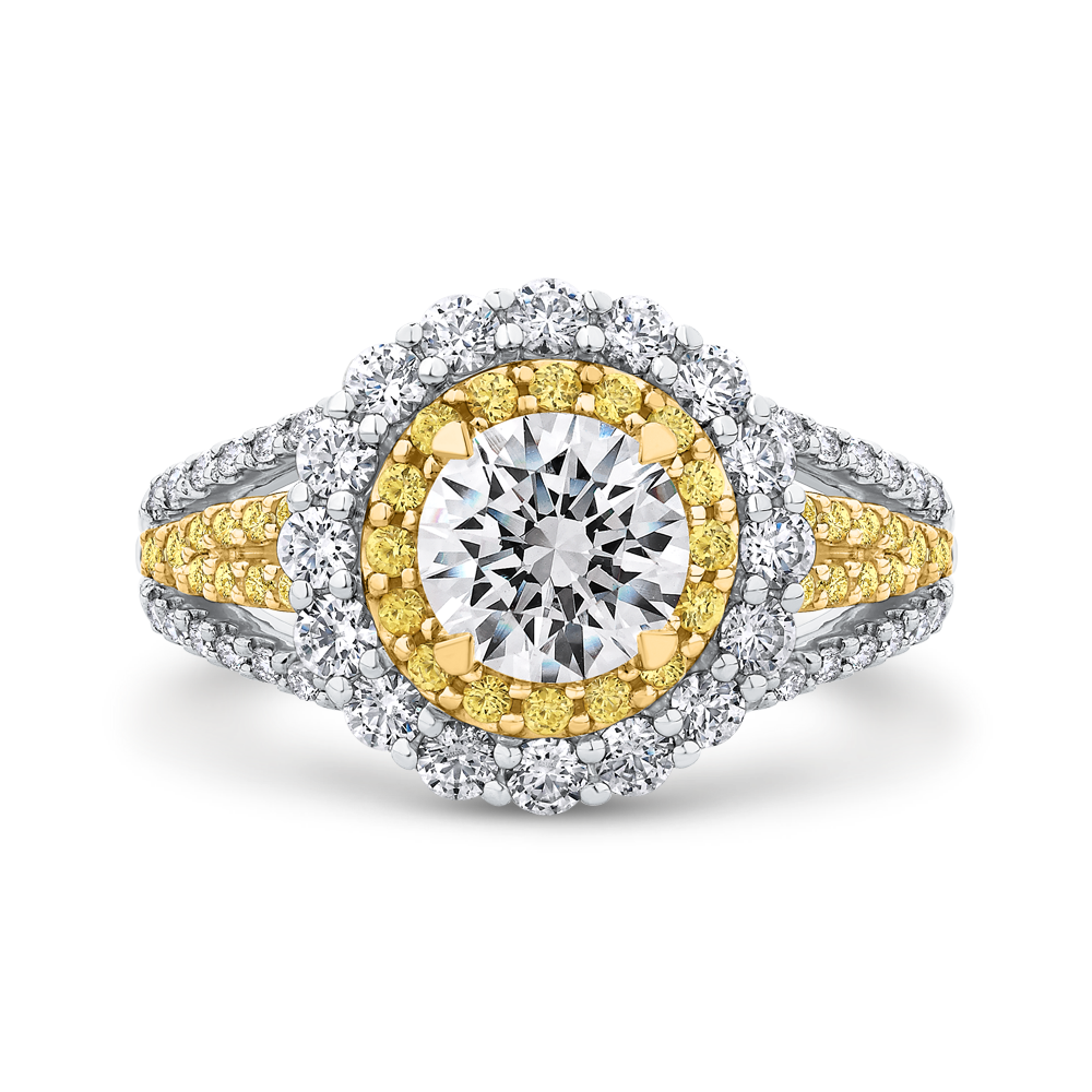 CA0232EHY-37WY-1.00 Bridal Jewelry Carizza White Gold Rose Gold Yellow Gold Round Diamond Double Halo Engagement Rings