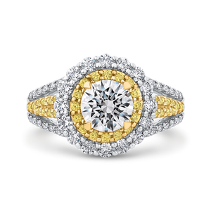 CA0232EHY-37WY-1.00 Bridal Jewelry Carizza White Gold Rose Gold Yellow Gold Round Diamond Double Halo Engagement Rings