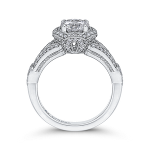 14K White Gold Round Diamond Floral Halo Engagement Ring with Split Shank (Semi Mount)