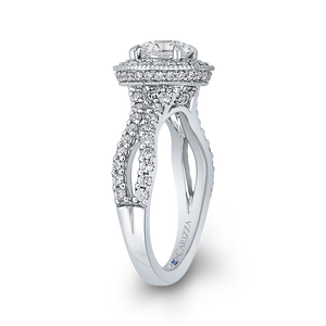 14K White Gold Round Diamond Halo Engagement Ring with Split Shank (Semi Mount)