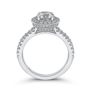 14K White Gold Round Diamond Halo Engagement Ring with Split Shank (Semi Mount)