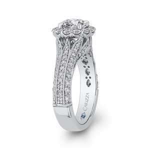 Round Diamond Halo Engagement Ring with Split Shank In 14K White Gold (Semi Mount)